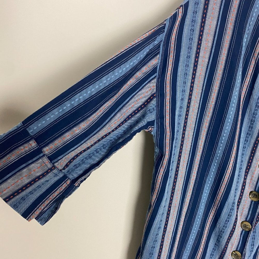 RD Koko Striped Lagenlook Shirt Top Womens Medium Oversized Striped 100% Cotton - Picture 3 of 9